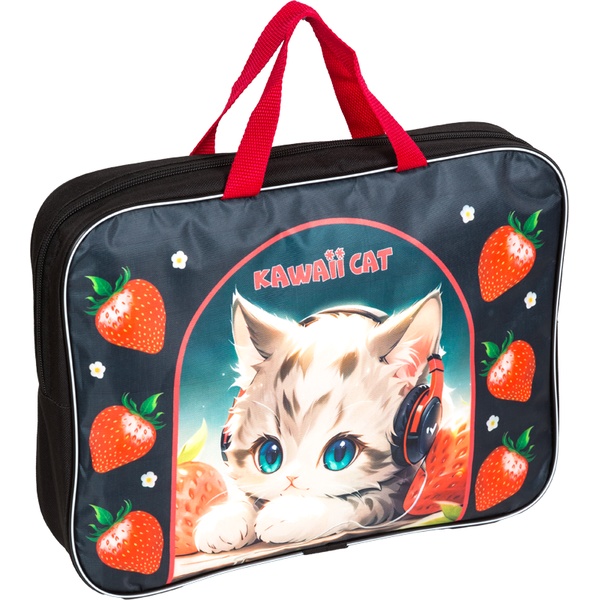 Папка-портфель А4, текстильная, на молнии, 1 отд., внутр. карман., Attomex Kawaii Cat