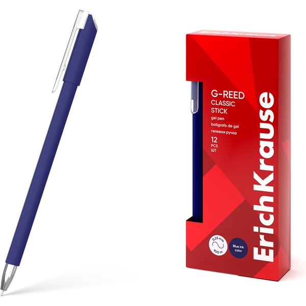 Ручка гелевая синяя, Ø 0.38 мм "игла", лин. 0.25 мм, ДП 900 м, софт-тач, ErichKrause G-Reed Stick Classic