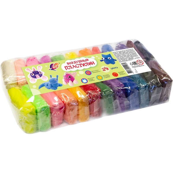 Пластилин воздушный (легкий) ЛУЧ, застывающий, 24 цвета, 10 г/шт., п/п