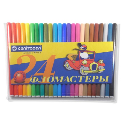 Фломастеры 24 цвета, чернила в/о, вент. колпачок, смываемые, CENTROPEN Пингвины (пвх конверт)