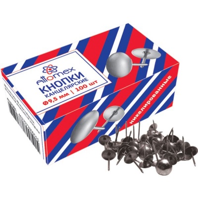 Кнопки канцелярские Attomex, 100 шт., никелированные, цвет: хром, длина иглы 11 мм, D9.5 мм, к/к Кнопки канцелярские Attomex, 100 шт., никелированные, цвет: хром, длина иглы 11 мм, D9.5 мм, к/к