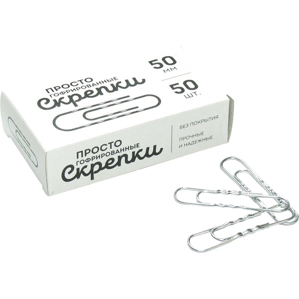 Скрепки 50 мм, без покрытия, 50 шт., овальные гофрированные, в к/к, GLOBUS