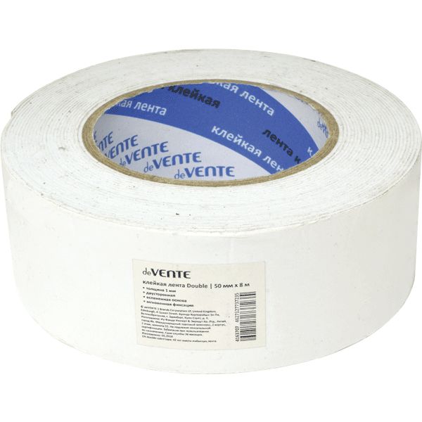 Лента клейкая 2-сторонняя, 50 мм * 8 м, 100 мкм, вспененная основа, карт. втулка, deVENTE Double