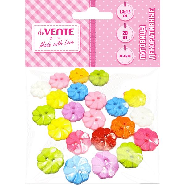Пуговицы декоративные deVENTE Маргаритки, пластиковые, Ø13 мм, фигурные, цв.: ассорти (20 шт.)