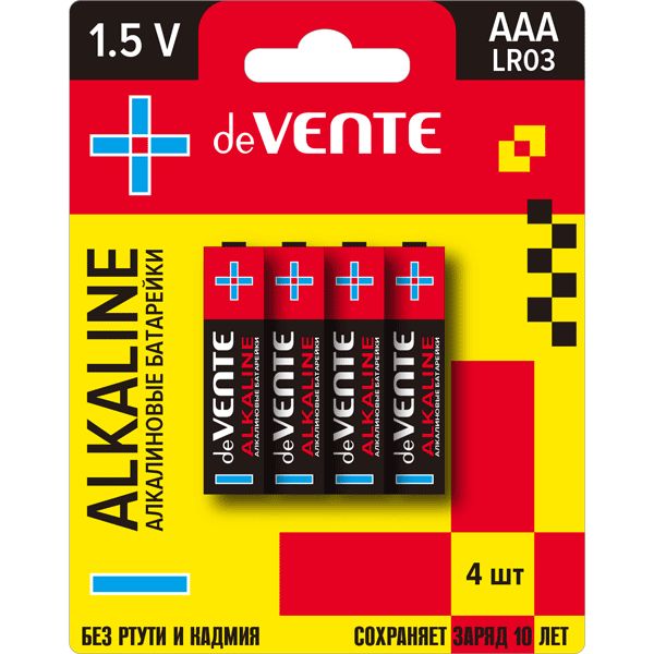 Батарейка щелочная LR03/AAA, 1.5 V, блистер, deVENTE Alkaline (кратно 4 шт.) Акция!