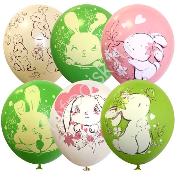 Шары воздушные детские, Ø30 см, латекс, микс рис., ПАСТЕЛЬ Зайки (25 шт.)