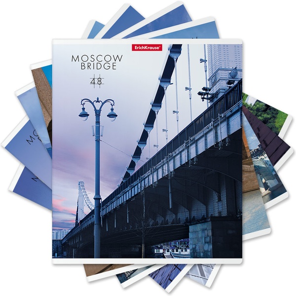 Тетрадь 48 л., клетка, 60 г/м², обл. мел. картон, глянц. лам, ErichKrause Moscow Bridge_5 дизайнов Тетрадь 48 л., клетка, 60 г/м², обл. мел. картон, глянц. лам, ErichKrause Moscow Bridge_5 дизайнов
