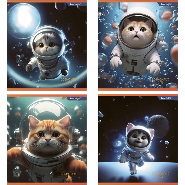 Тетрадь 48 л., клетка, 60 г/м², обл. мел. картон, Alingar Cosmonaut cat_4 дизайна Тетрадь 48 л., клетка, 60 г/м², обл. мел. картон, Alingar Cosmonaut cat_4 дизайна
