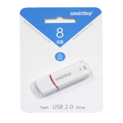 Флеш-накопитель USB 2.0, 8 ГБ, Smartbuy Crown White/белый