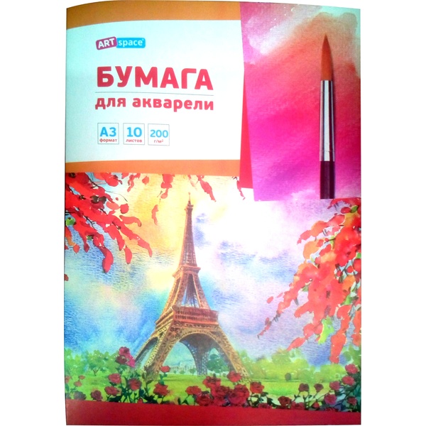Папка для акварели, А3, 10 л., 200 г/м², цв.: белый, м. зерно, целлюлоза 100%, ArtSpase Папка для акварели, А3, 10 л., 200 г/м², цв.: белый, м. зерно, целлюлоза 100%, ArtSpase