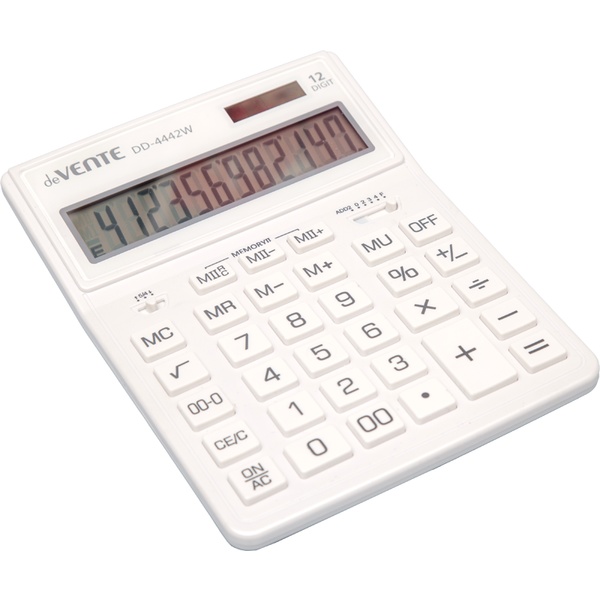 Калькулятор базовый deVENTE DD-4442W, 12-разряд., 2 яч. памяти, дв. питание, 00, →, MU, белый