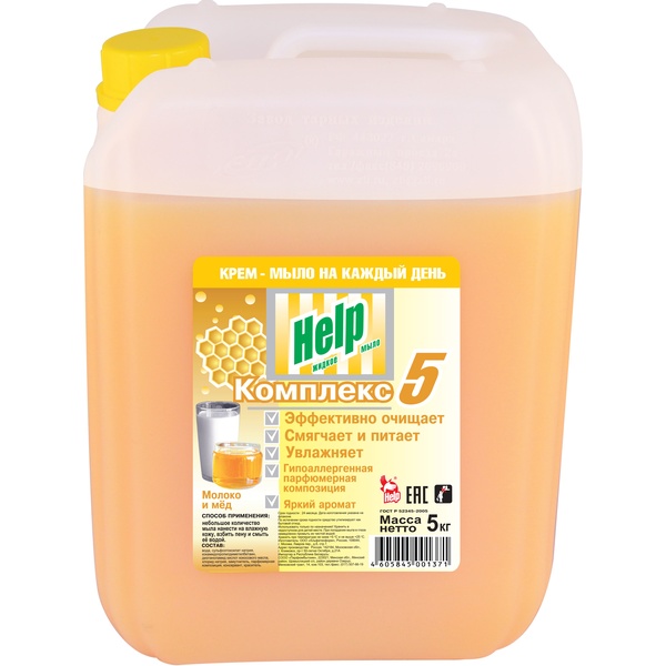 Мыло-крем жидкое HELP На каждый день_ Молоко и мед, 5000 мл