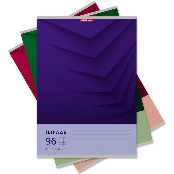 Тетрадь А4, на скобе, 96 л., клетка, 60 г/м2, мел. картон, ErichKrause Duotone Next_3 дизайна_MIX-PACK