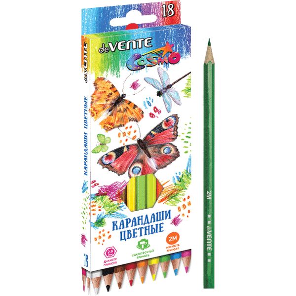 Карандаши цветные 18 шт., деревянные, шестигранные, 2М, deVENTE Cosmo, в к/к Карандаши цветные 18 шт., деревянные, шестигранные, 2М, deVENTE Cosmo, в к/к