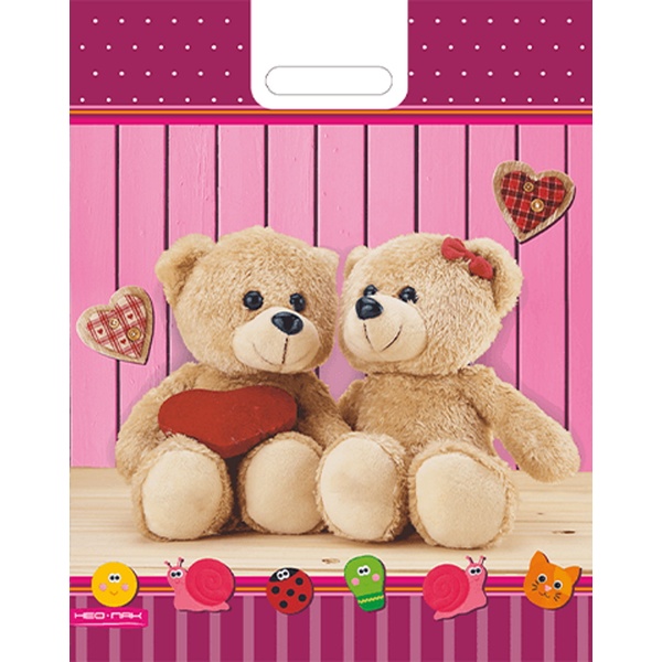 Пакет с вырубной ручкой, 47*38 см, полиэтилен 60 мкм, Мишутки