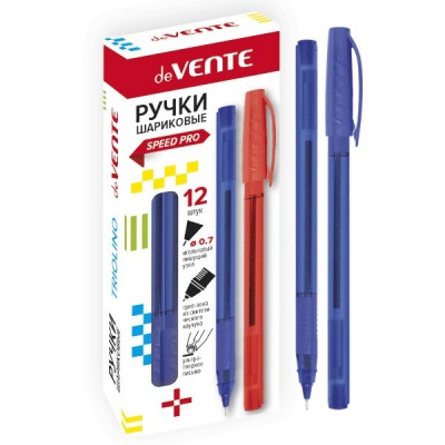 Ручка шариковая, синяя, Ø 0.7 мм "игла", трехгр., тон. корп., эрг. грип, speed pro, deVENTE Translucent