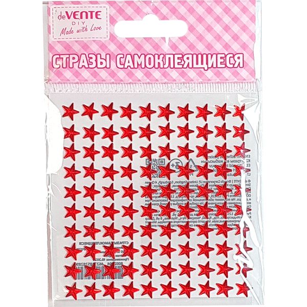 Стразы самоклеящиеся Ø8 мм, 100 шт., цв.: красный, deVENTE Star (Звезда)