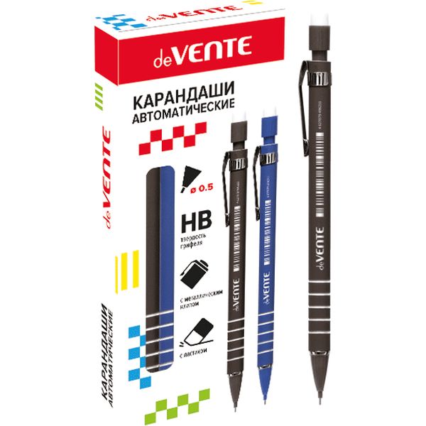 Карандаш механический 0.5 мм, HB, deVENTE, корпус с покрытием софт-тач, металлический клип, ластик