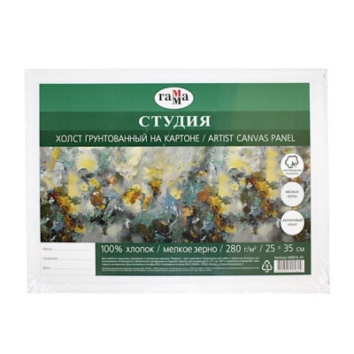 Холст на картоне грунтованный, 25*35 см, 100% хлопок, м/зерно, 280 г/м2, ГАММА Студия Холст на картоне грунтованный, 25*35 см, 100% хлопок, м/зерно, 280 г/м2, ГАММА Студия