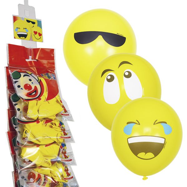 Шары воздушные детские, Ø30 см, латекс, 1-ст. рис., шелк, ПАСТЕЛЬ Эмоции Смайл_Желтые (5 шт.)