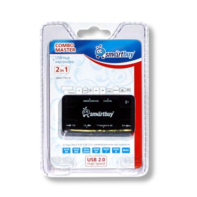 USB-разветвитель + картридер Smartbuy Combo (3 порта USB 2.0 и 4 слота картридера), черный