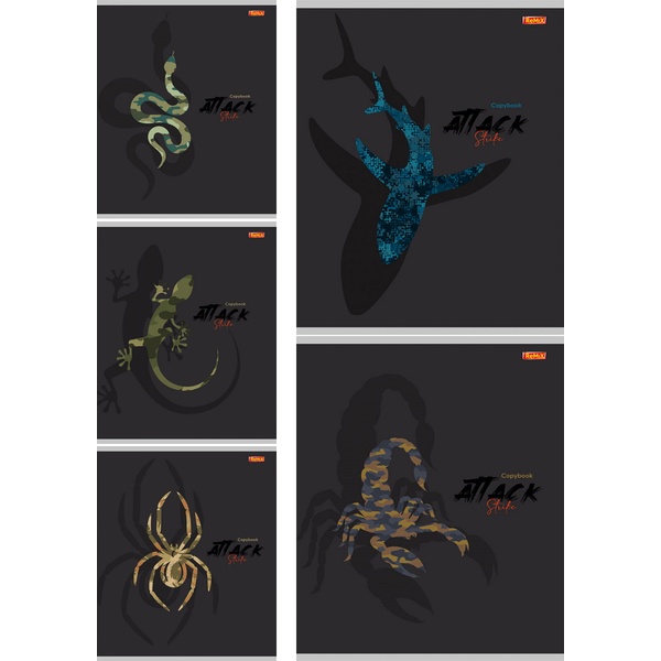 Тетрадь А5, клетка, 48 л., на скобе, 60 г/м² (72%), мел. бумага, Remix Животные и камуфляж_5 дизайнов