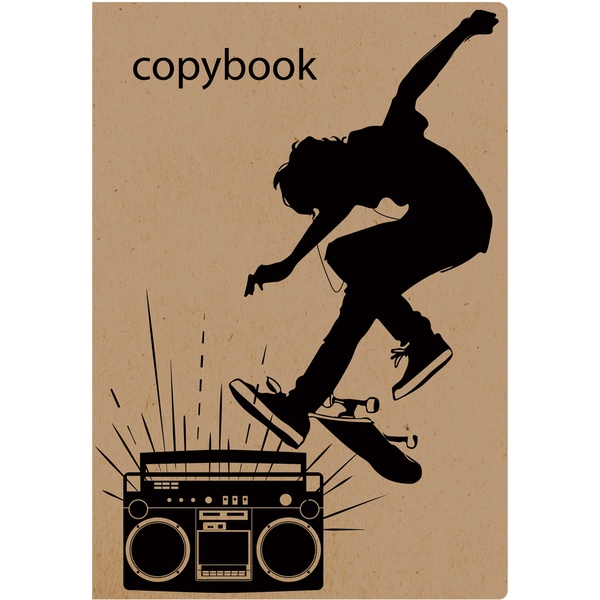 Тетрадь А5, клетка, 40 л., на сшивке (КСШ), 70 г/м² (беж.), крафт-картон, BRAUBERG Скейтер  Акция!