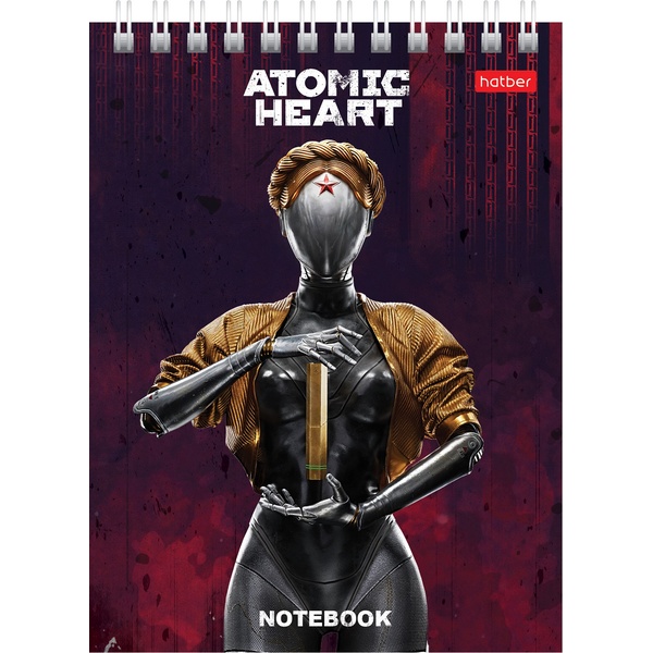 Блокнот на гребне А6, 40 л., клетка, 65 г/м2, уф-лак, Hatber Atomic Heart_6 дизайнов