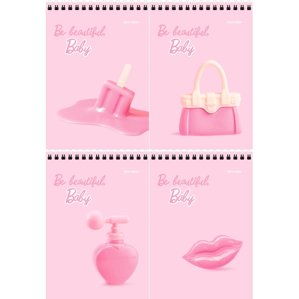 Блокнот на гребне А6, 40 л., клетка, 60 г/м², Prof-Press Be beautiful_ 4 дизайна Блокнот на гребне А6, 40 л., клетка, 60 г/м², Prof-Press Be beautiful_ 4 дизайна