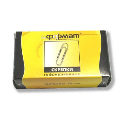 Скрепки 50 мм, никелированные, 50 шт., овальные гофрированные, в к/к, inФОРМАТ