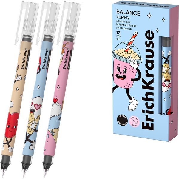 Ручка-роллер, черная, d=0.5 мм, линия 0.35 мм, ErichKrause Balance Stick Yummy