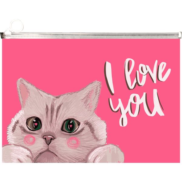 Папка-конверт на zip-молнии, А4, PP 180 мкм, непрозр., глянц., с расширением, deVENTE  I love you Акция!