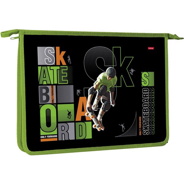 Папка А4 на молнии, 1 отд., PP 500 мкм, "песок", непрозр., Hatber SkateBoard