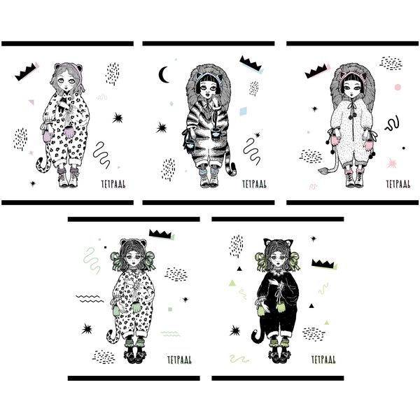 Тетрадь 96 л., клетка, 60 г/м², выб. лак, блестки, Listoff Kitty girls_5 дизайнов
