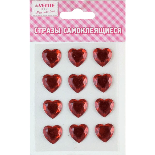Стразы самоклеящиеся, карточка 80*105 мм, цв.: красный, deVENTE DIY Heart (Сердце)