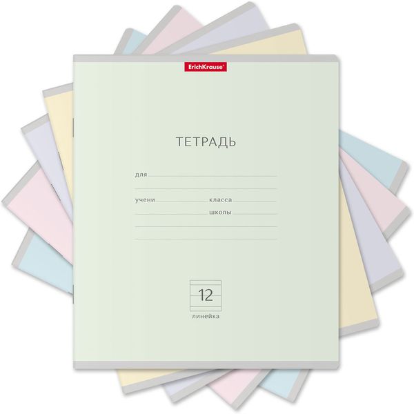 Тетрадь 12 л., линия, 60 г/м², обл. мел. картон, ErichKrause Классика Pastel_5 дизайнов Тетрадь 12 л., линия, 60 г/м², обл. мел. картон, ErichKrause Классика Pastel_5 дизайнов