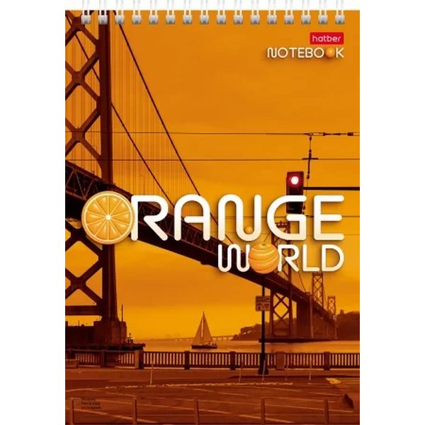 Блокнот на гребне А5, 80 л., клетка, 65 г/м², уф-лак, ж/подложка, Hatber Orange world   Акция!