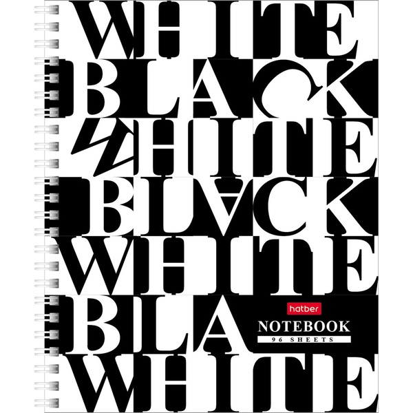 Тетрадь А5, клетка, 96 л., на гребне, 65 г/м², обл. мел. картон, Hatber Черное и белое_2 дизайна