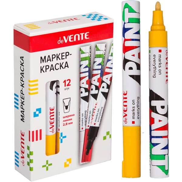 Маркер-краска deVENTE, желтый, пулевидный ПУ, 2.8 мм, метал. корпус