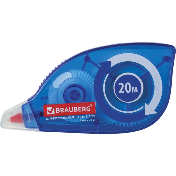 Лента корректирующая 5 мм*20 м BRAUBERG, полупрозр. корпус, синий Лента корректирующая 5 мм*20 м BRAUBERG, полупрозр. корпус, синий