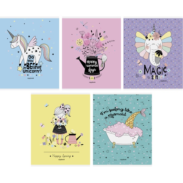 Тетрадь А5, клетка, 48 л., на скобе, 60 г/м², ArtSpace Рисунки. Be happy_5 дизайнов  Акция!