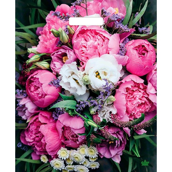 Пакет с вырубной ручкой, 45*38 см, полиэтилен 60 мкм, Пионы