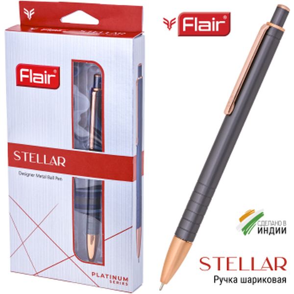 Ручка шариковая подарочная Flair Stellar, нажимной м-м, цв. корпуса графит./роз.золото, 0.7мм, синяя