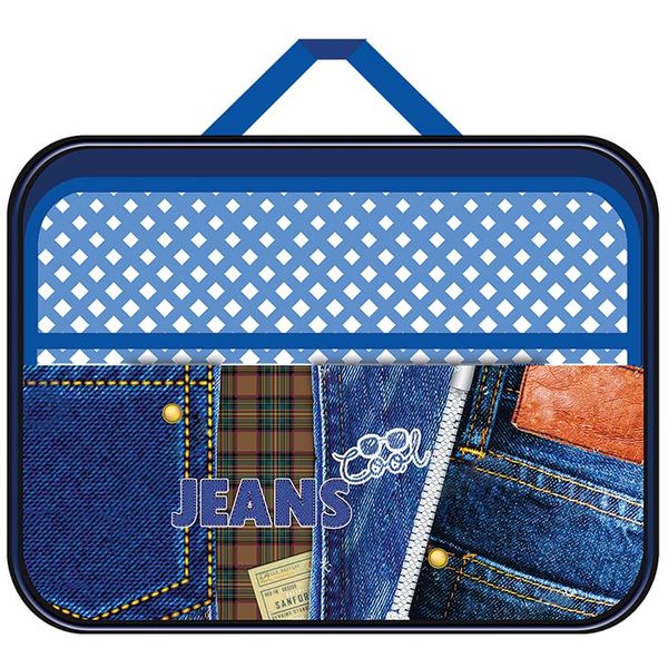 Папка для труда А4, на молнии (с 3-х сторон), 2 ручки, текстиль/ПВХ, органайзер, ПЧЕЛКА Cool jeans Акция!