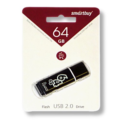 Флеш-накопитель USB 2.0, 64 ГБ, Smartbuy Glossy_смолисто-черный