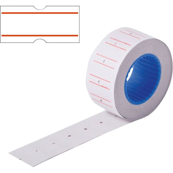 Этикет-лента, 21*12 мм, 600 шт., БЕЛАЯ (с красными полосами), deVENTE