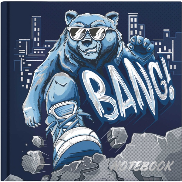 Блокнот-точкабук в твердом переплете А6, 48 л., Феникс+ Крутой гризли, лам. глянц., тисн. фольгой Акция!