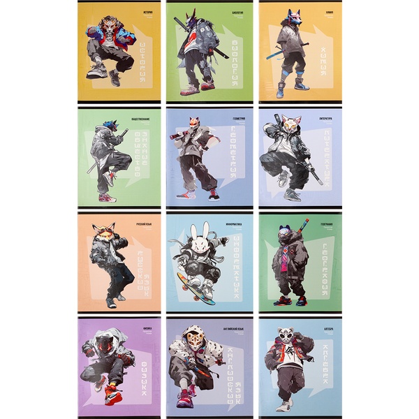 Тетрадь предметная КОМПЛЕКТ 12 шт. по 48 л., А5, клетка/линия, 60г/м², твин-лак, Prof-Press Манга