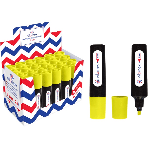 Текстовыделитель Attomex, желтый, линия 1-5 мм, н-к "клин", плоский корпус Текстовыделитель Attomex, желтый, линия 1-5 мм, н-к "клин", плоский корпус