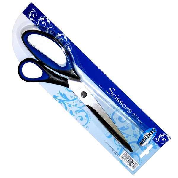 Ножницы 250 мм, эргономичные, прорезин. кольца, черно-синиe, CENTRUM